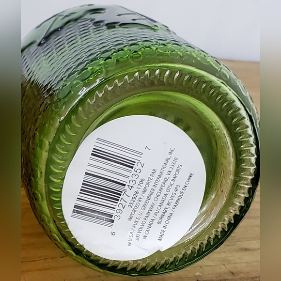 2 Decorative Glass Bottles Green Red Embossed Grapes and Leaves 12" X 3" - Picture 5 of 8